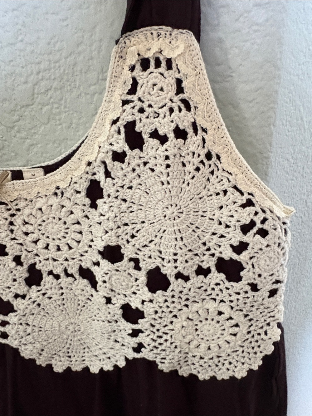 Anthropologie Little Yellow Button Brown Tank with Cream Crochet Yoke - Picture 5 of 7